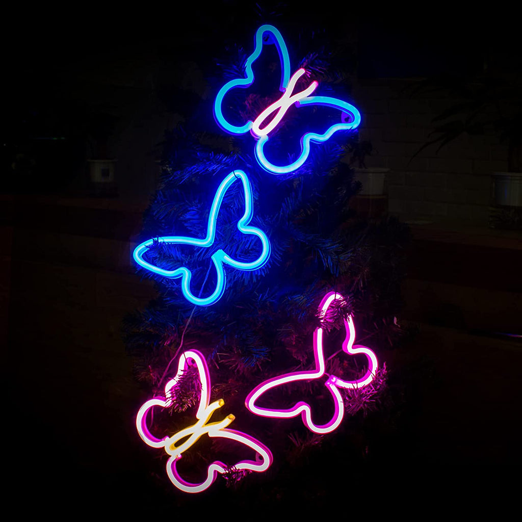 Neon Signs for Bedroom, Butterfly Neon Sign LED Lights USB or Battery Powered, Christmas Decoration Led Light Neon Wall Signs for Girls, Pink Light up Sign for Gift Party Wedding Kids Room Decor, Pink