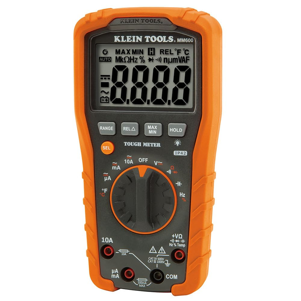 MM600 Multimeter, Digital Auto-Ranging, AC/DC Voltage and Current, Temperature, Frequency, Continuity, More, 1000V, Orange