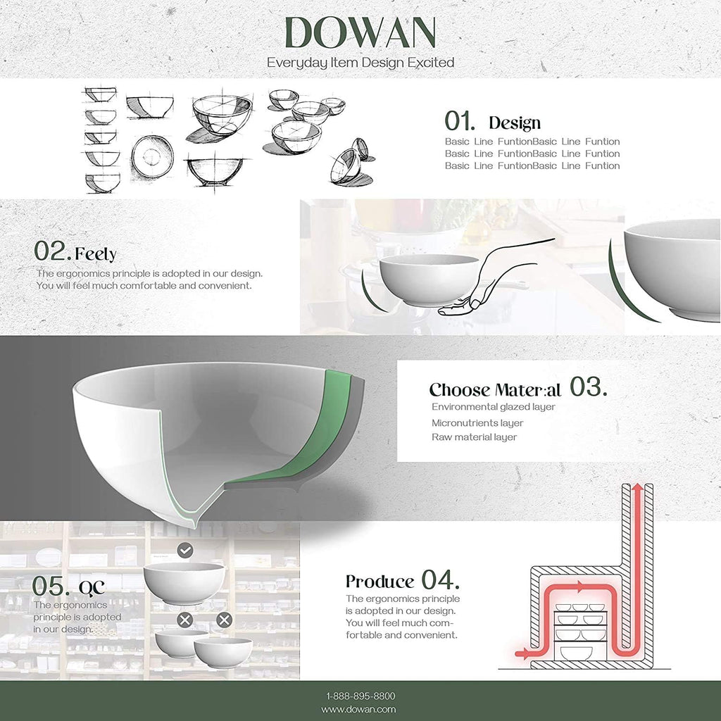 22 Ounce Soup and Cereal Bowls, Porcelain Serving Salad Bowls, Dishwasher & Microwave Safe, Centerpiece Serving Bowls, White,Bowl Set for Rice Pasta Oatmeal