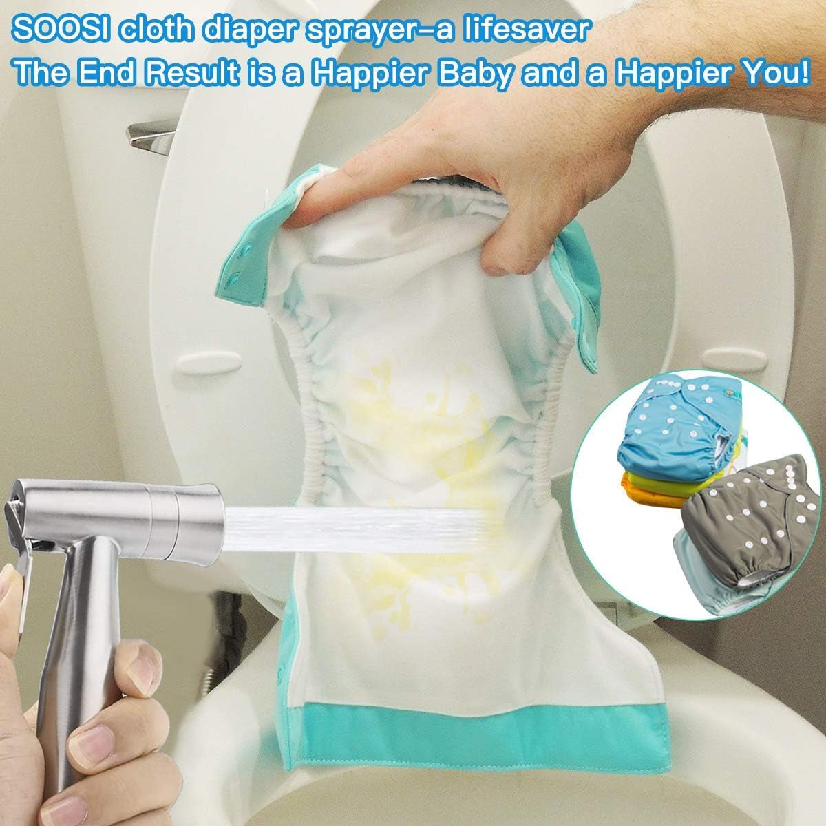 Handheld Bidet Sprayer for Toilet,  Baby Cloth Diaper Sprayers Bidets for Toilet Stainless Steel Brushed Nickel Bathroom Hand Held Shattaf Shower Wall&Toilet Mount (Bidet Sprayer Head Only)