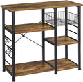 4-Tier Kitchen Baker'S Rack, Coffee Bar Microwave Stand Cart with Wire Basket & 6 Side Hooks, Kitchen Organizer Shelf for Spices/Utensils Foods, Rustic Brown