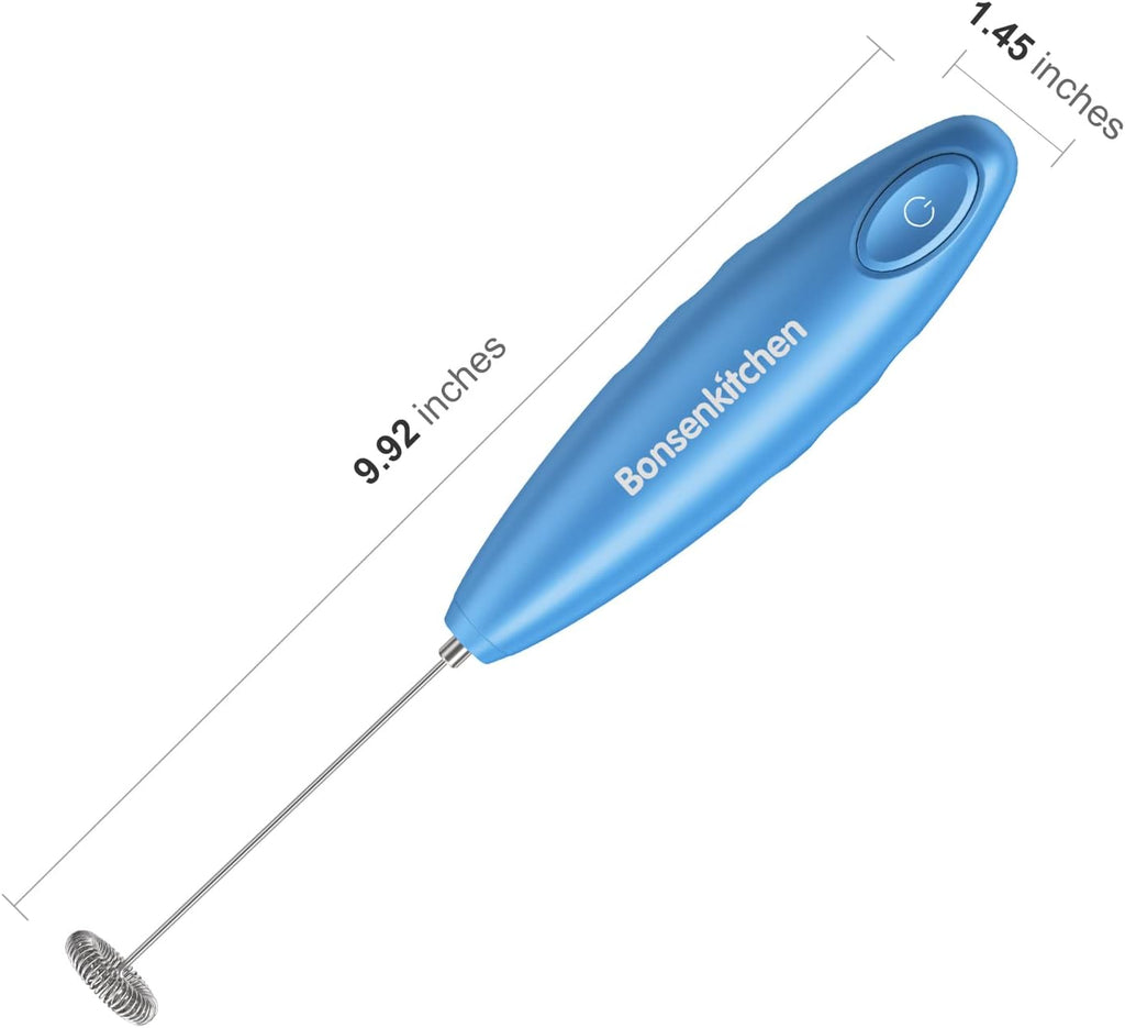 Handheld Milk Frother, Electric Hand Foamer Blender for Drink Mixer, Perfect for Bulletproof Coffee, Matcha, Hot Chocolate, Mini Battery Operated Milk Whisk Frother-Metallic Blue