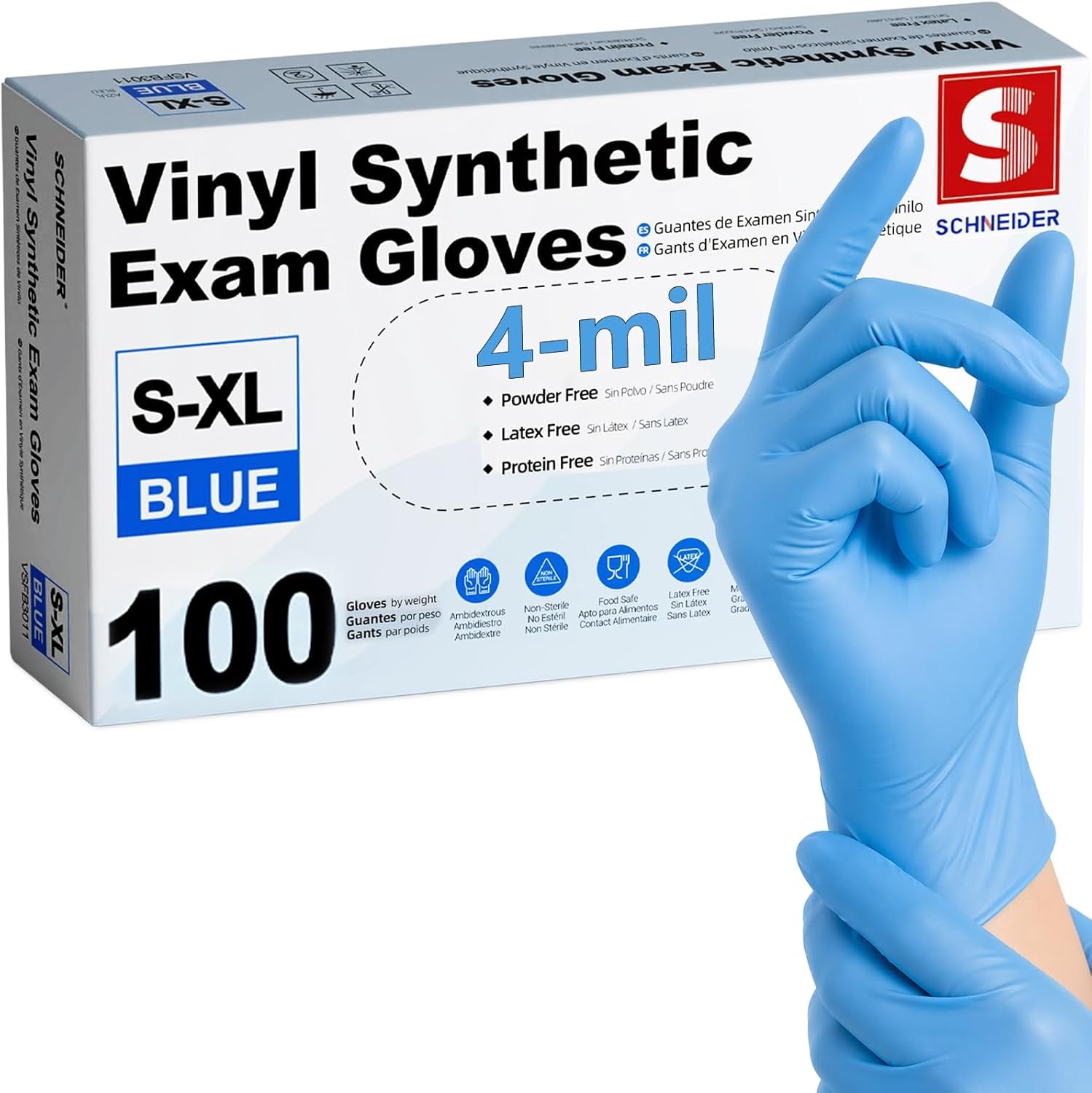 Vinyl Synthetic Exam Gloves, 4 Mil, Latex Free Disposable Gloves for Medical, Cooking, Cleaning, and Food Prep