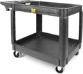 Heavy Duty 2‑Shelf Service Cart 500 Lb Capacity Polypropylene Utility Cart with 5" Non‑Marring Casters Deep Trays and Built‑In Tool Storage for Garage Warehouse Workshop (80855)