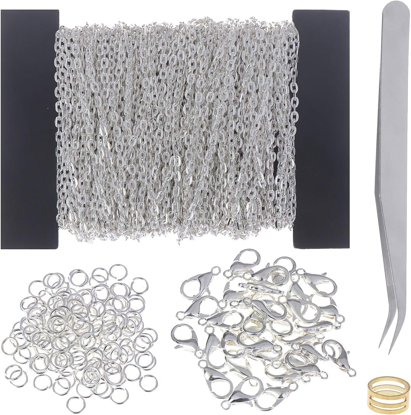 Jewelry Chains for Making Jewelry, 39 Feet Metal Chains with 100Pcs Jump Rings and 30Pcs Lobster Clasps for Jewelry Necklace and Bracelet Making (Silver)