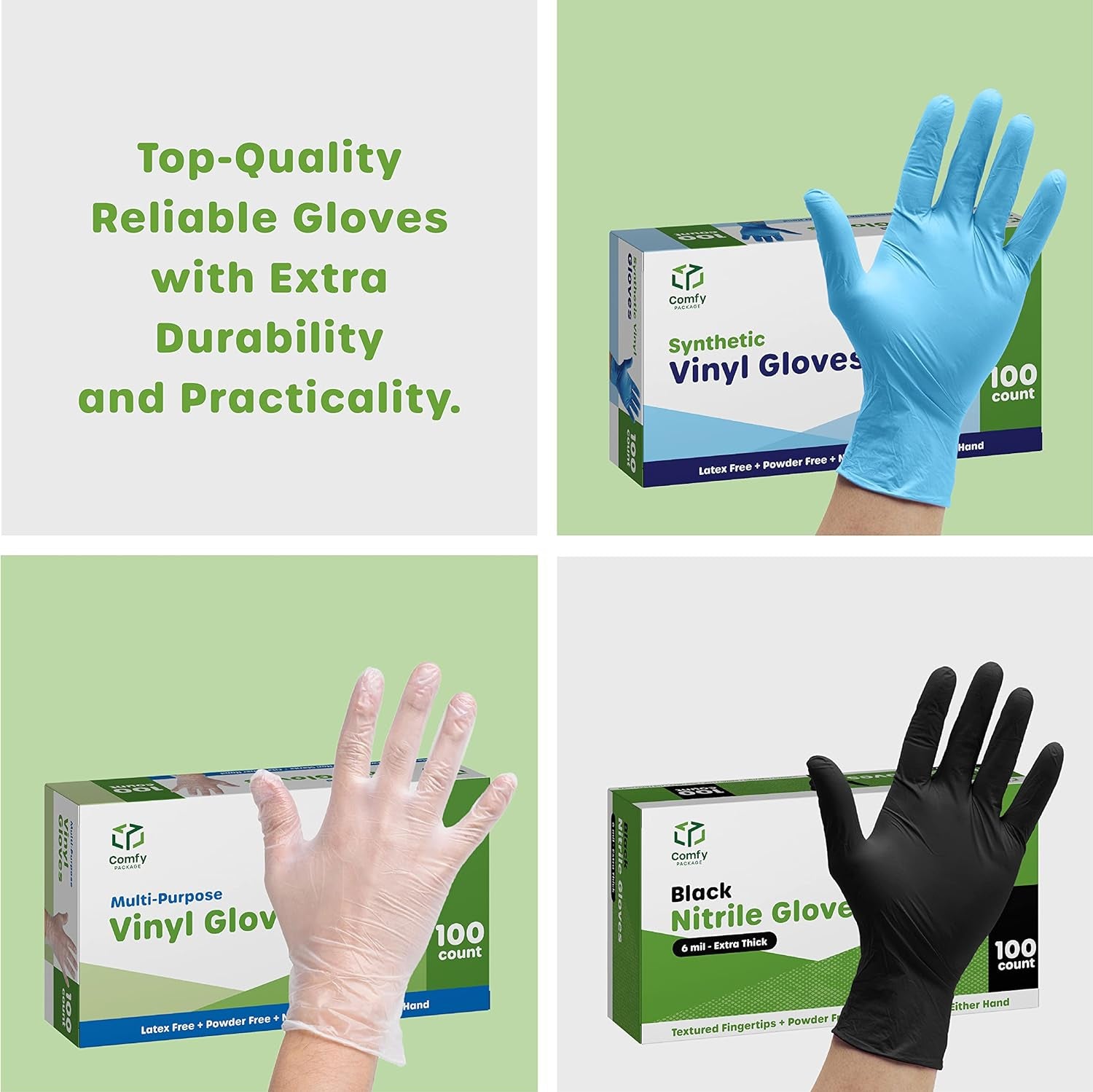Blue Nitrile Gloves, Disposable Gloves – 4 Mil, Latex & Rubber Free, Non-Sterile Powder-Free (Formerly Comfy Package)