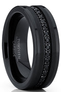 Mens Genuine Tungsten Black Wedding Band Eternity Ring Cubic Zirconia Comfort-Fit