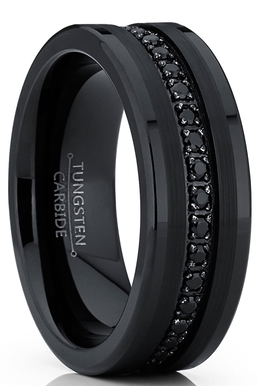Mens Genuine Tungsten Black Wedding Band Eternity Ring Cubic Zirconia Comfort-Fit