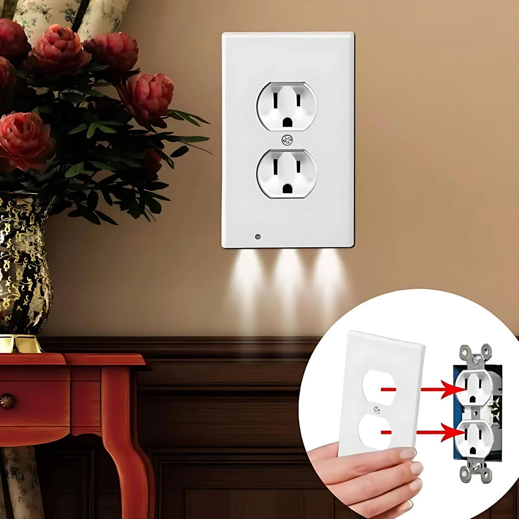 Set of 4 Wall Plates with LED Night Light Outlets