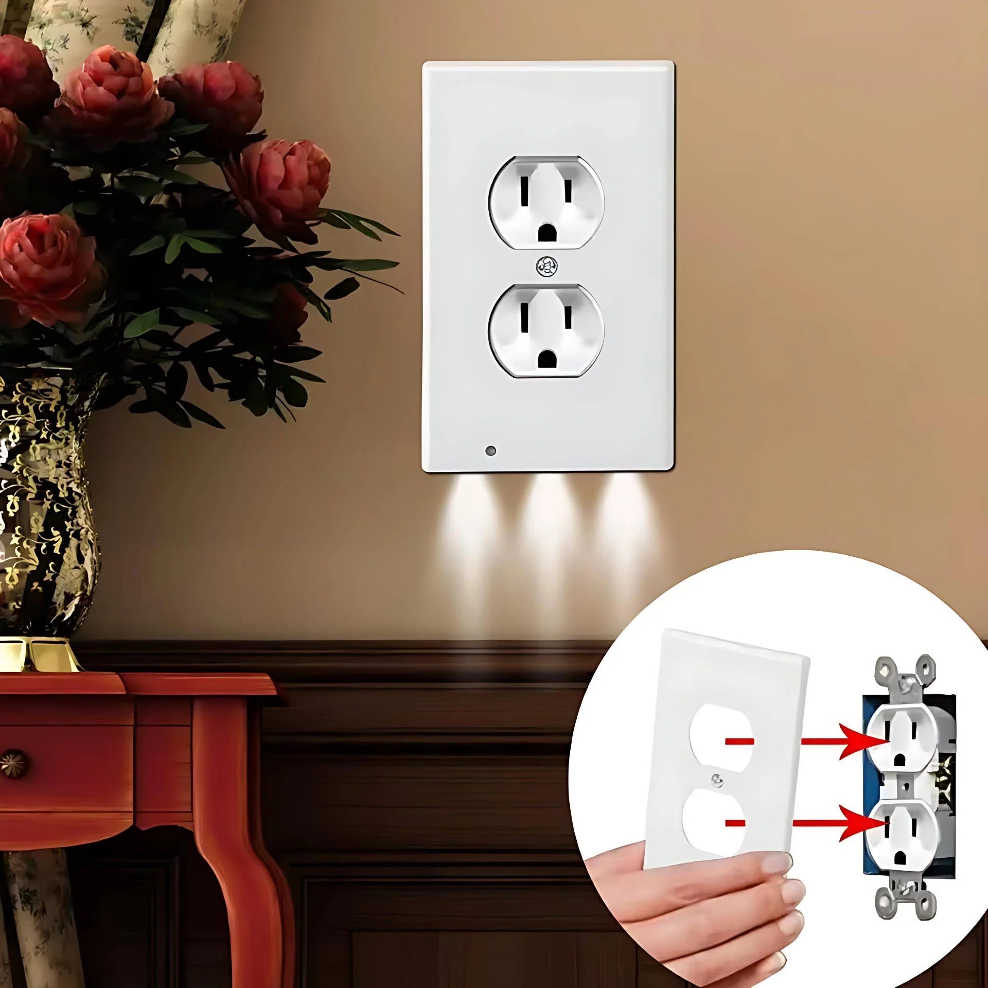Set of 4 Wall Plates with LED Night Light Outlets