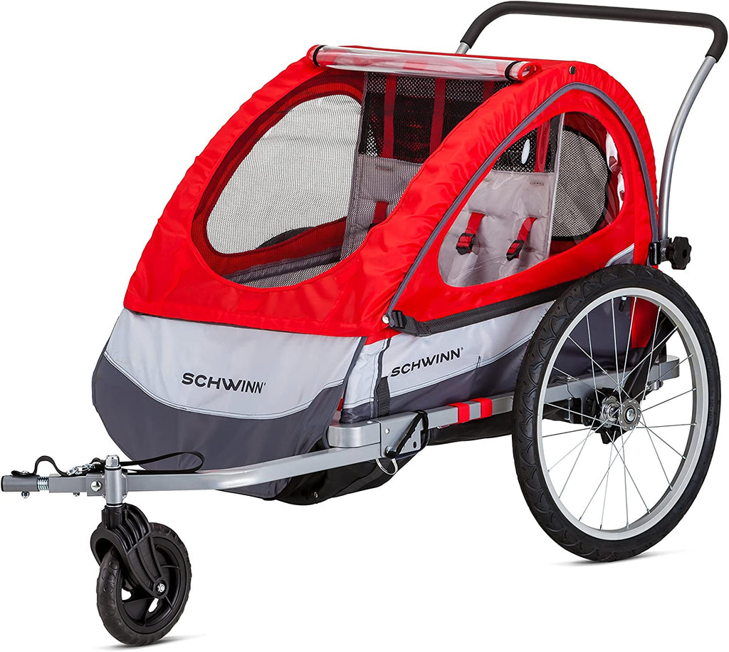 Trailblazer Double Child Bike Trailer, Max of 2 Children with Total Weight of 80 Lbs., Canopy, 20-Inch Air-Filled Tires, Red