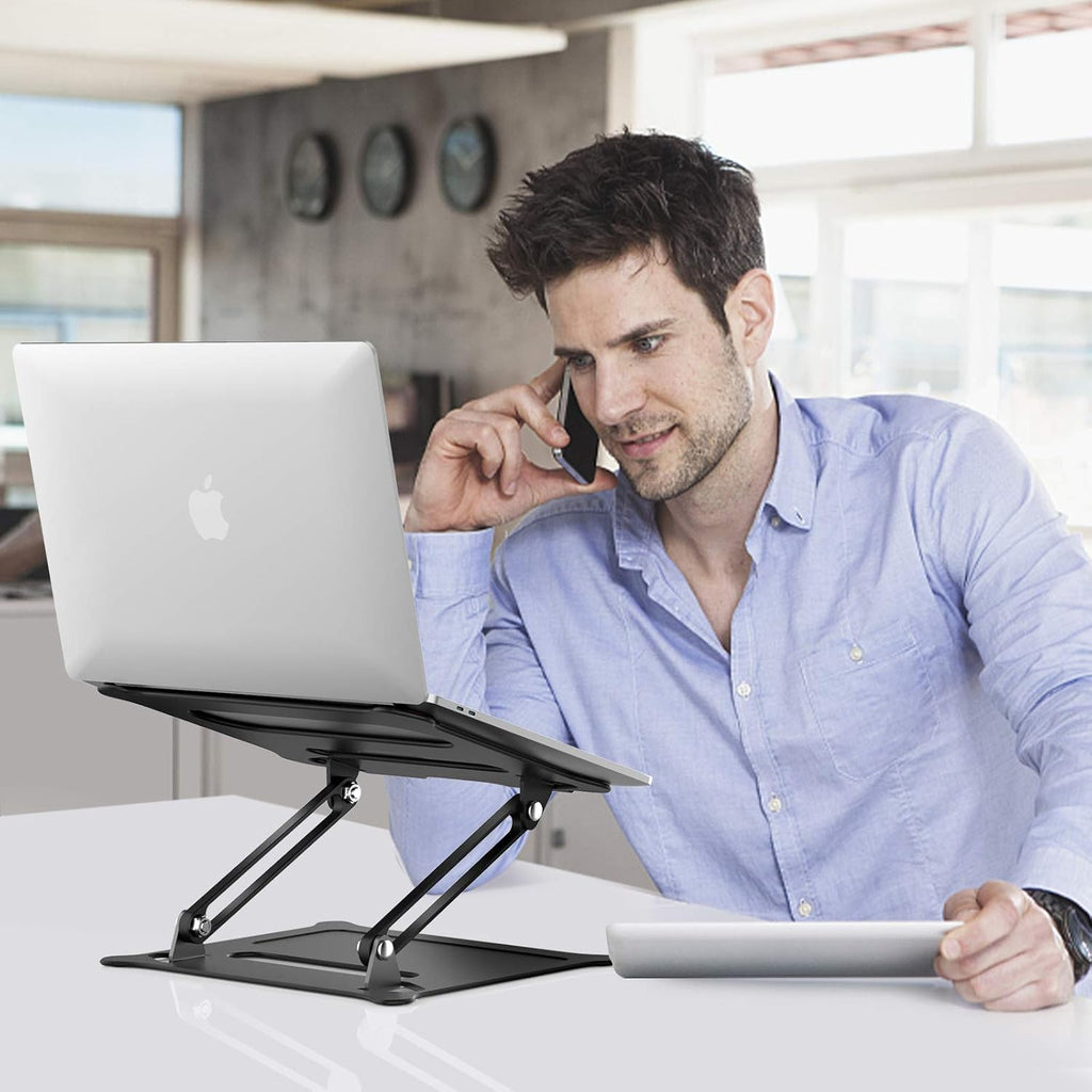 Laptop Stand, Adjustable Laptop Stand for Desk Ergonomic Portable Laptop Riser Compatible with Macbook Air Pro, Dell, HP, Lenovo Light Weight Laptops up to 10''-15.6" - Black