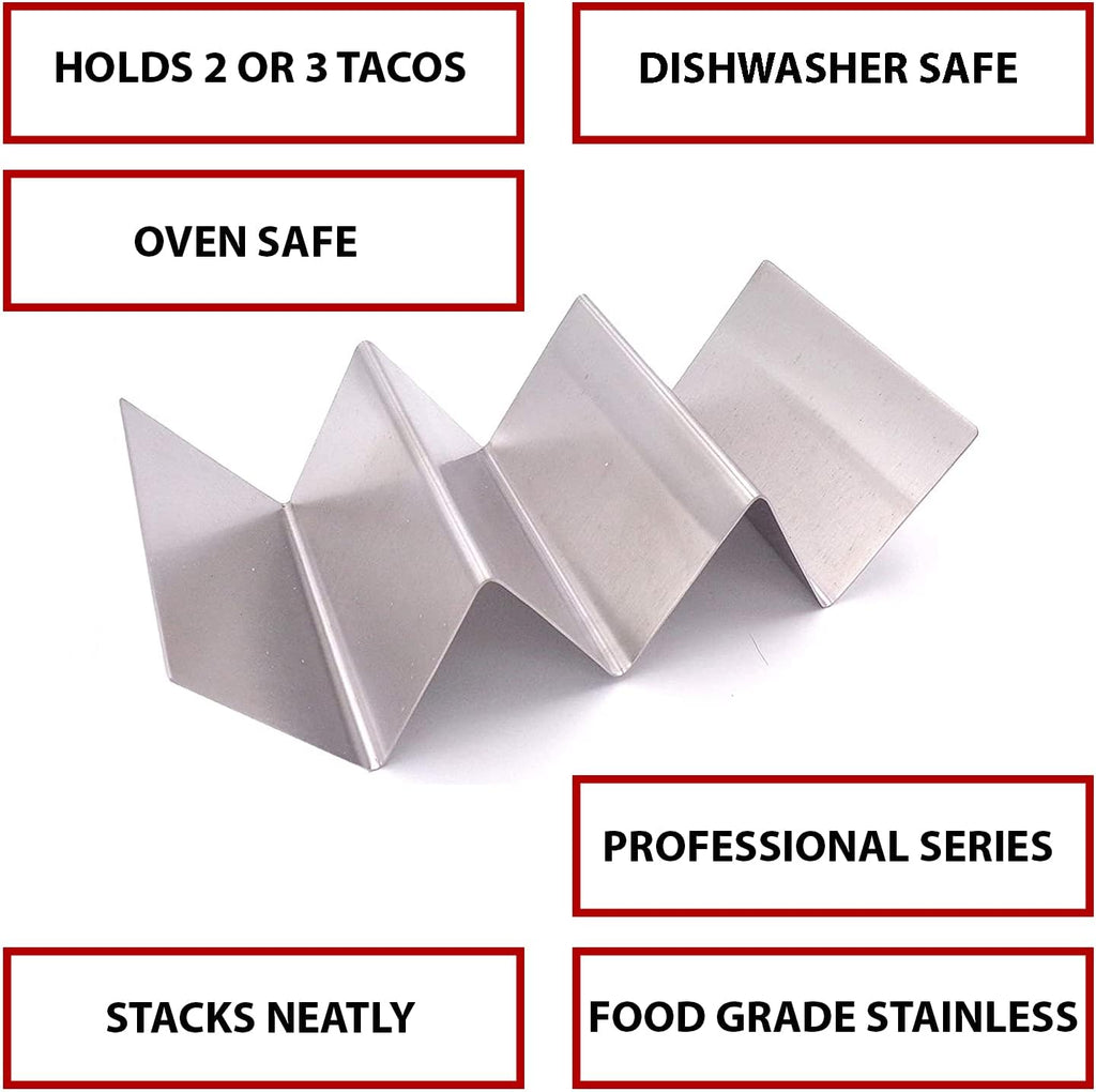 Taco Holder - Stainless Steel Taco Plates, 4 Count, Mexican Style, Holds 3 Tacos, Dishwasher, Oven and Grill Safe