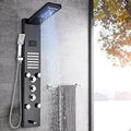LED Light Shower Panel Tower System Stainless Steel LED Rainfall Waterfall Shower Head Hydroelectricity Display Massage Spray with Hand Shower Black Shower Tower Wall Mount Shower Panels